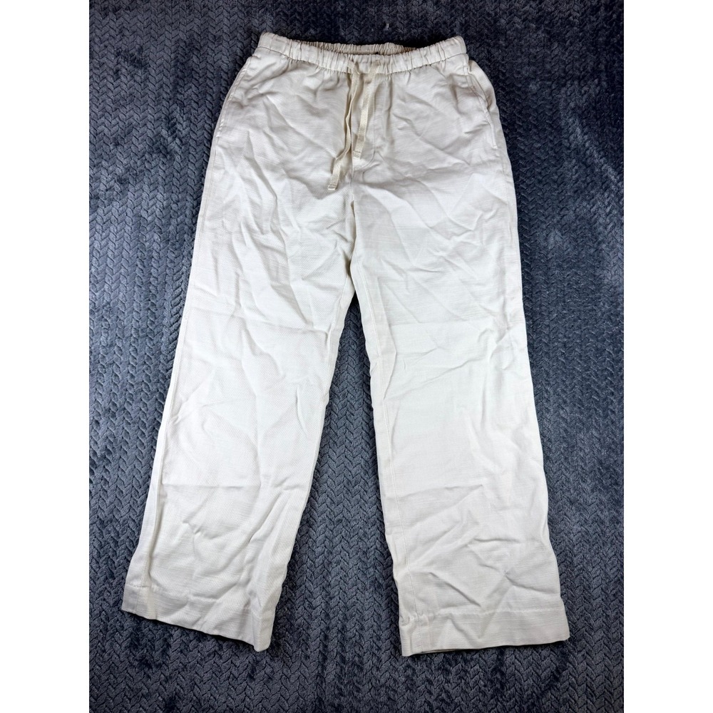 ZARA Pants Womens Small White Cotton High Rise Straight Leg Drawstring 6786/042